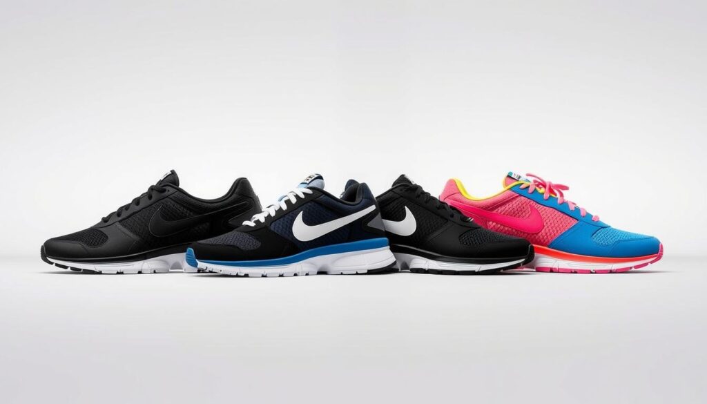 Diferentes opções de cores do Nike Revolution 6 lado a lado Diferentes opções de cores do Nike Revolution 6 lado a lado