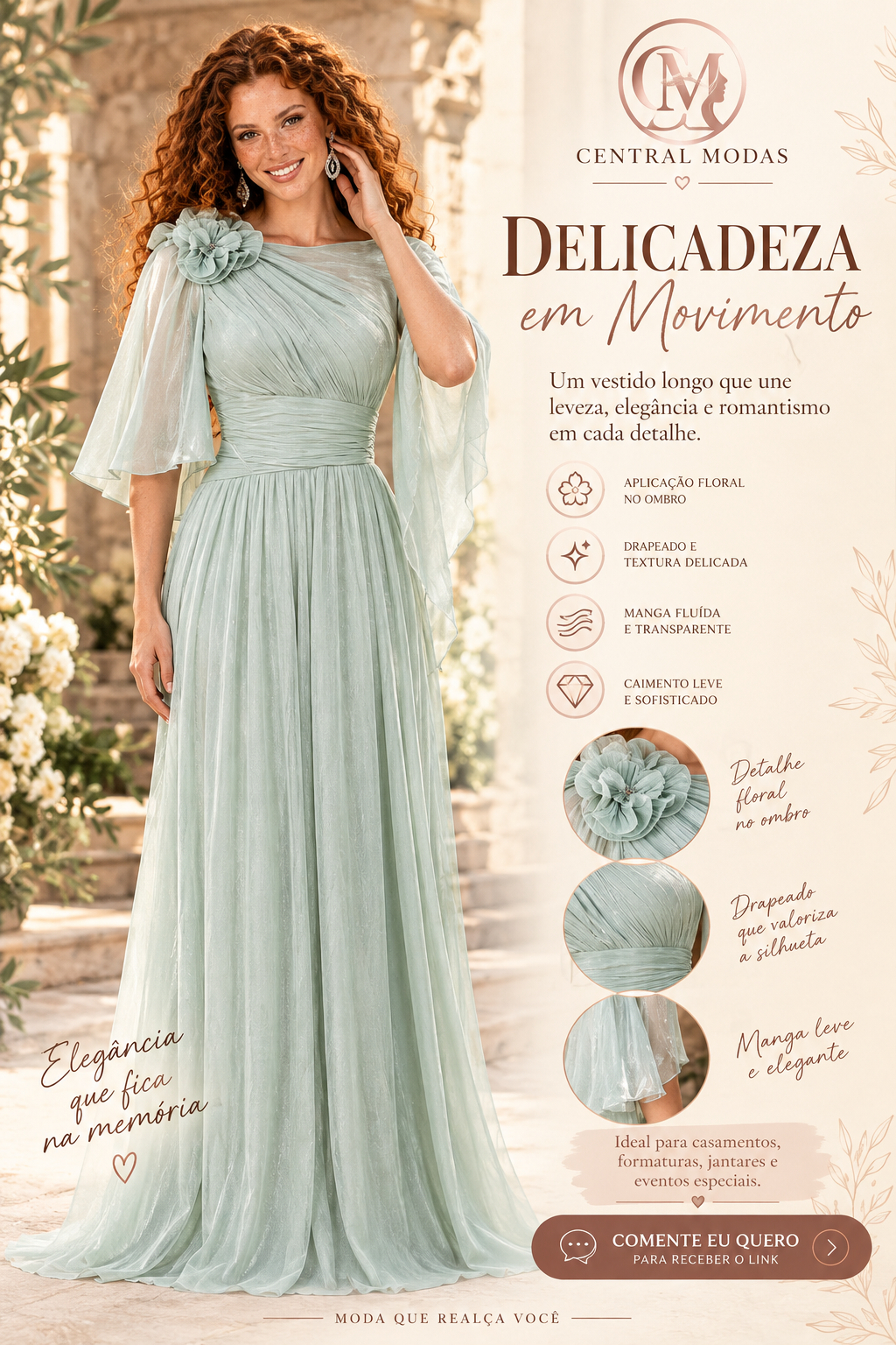 Vestido Aurora Verde Névoa