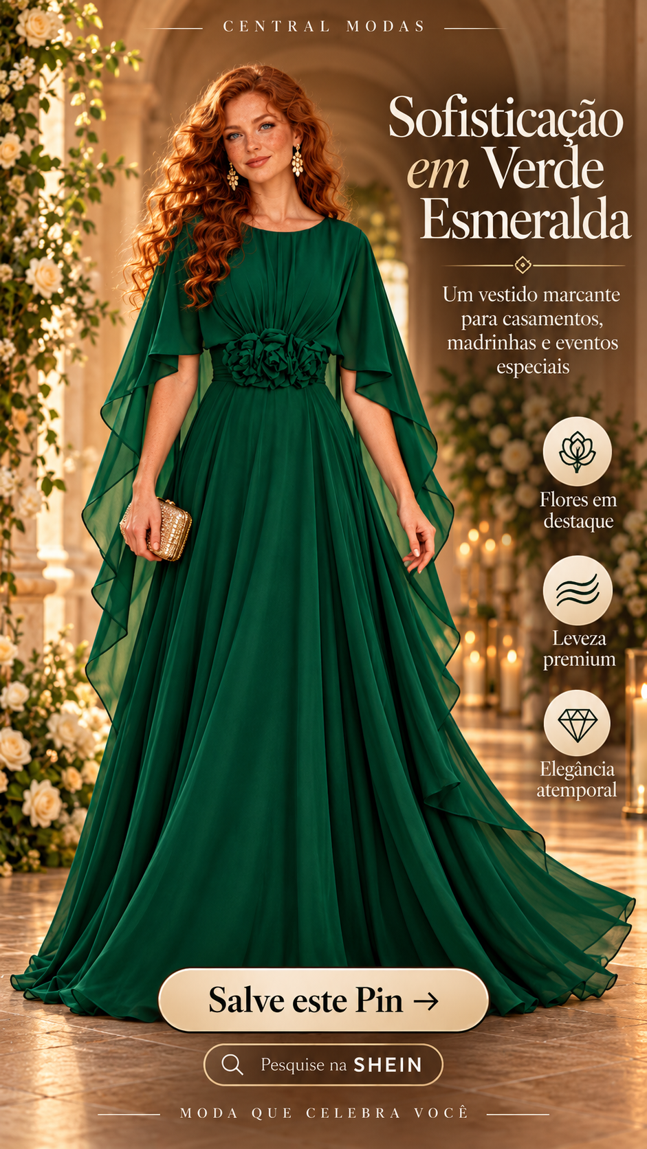 Vestido Verde Elegante com Capa