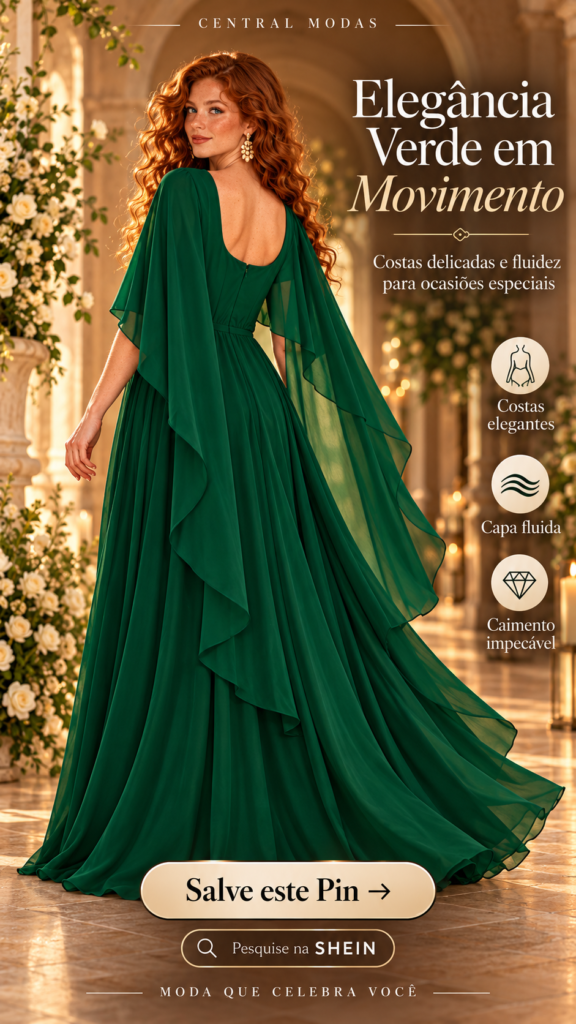 Vestido Verde Elegante com Capa