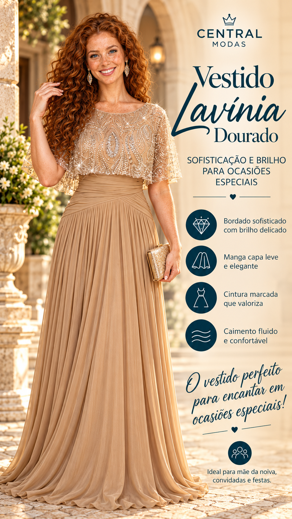Vestido Lavínia Dourado