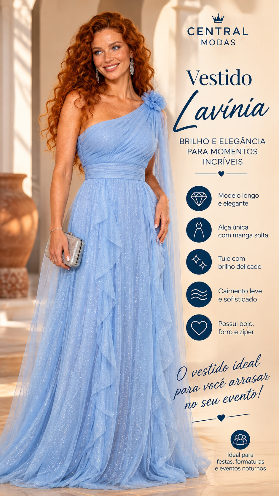 Vestido Celeste Brilho Azul