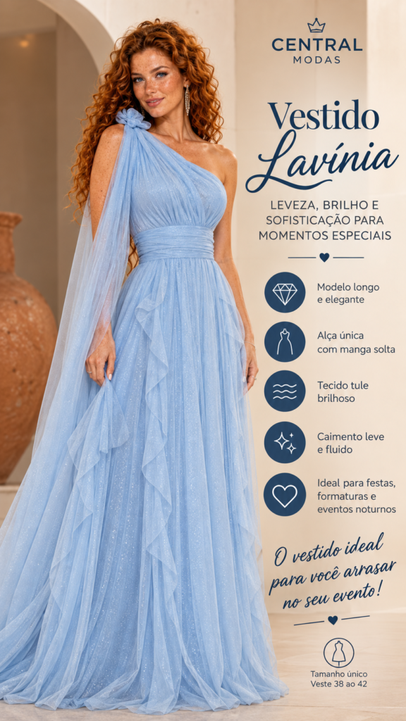 Vestido Celeste Brilho Azul